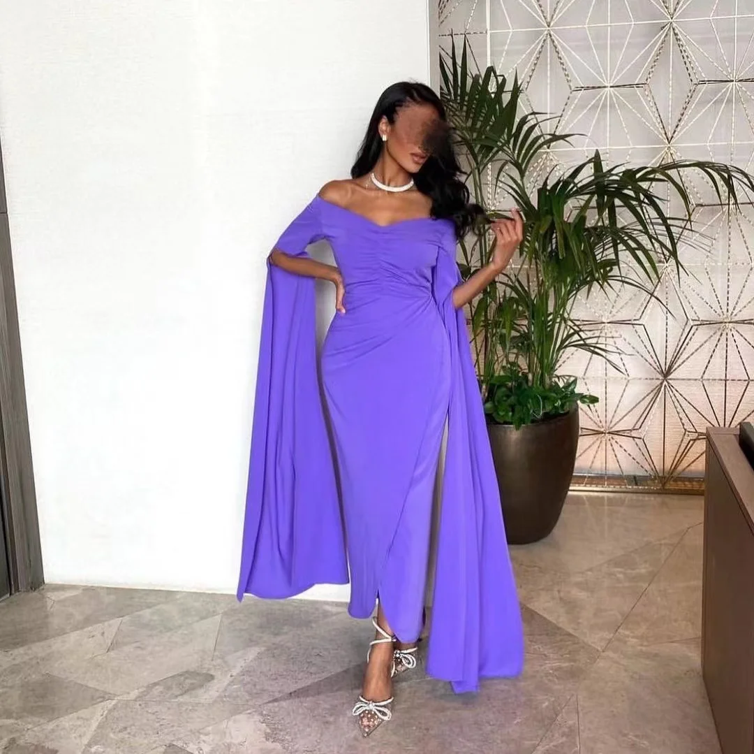 Vestidos De Noche Women Wear Side Split Ankle Length Evening Dresses Bateau Neck Ruched Long Sleeves Prom Party Gowns
Vestidos De Noche Women Wear Side Split Ankle Length Evening Dresses Bateau Neck Ruched Long Sleeves Prom Party Gowns
