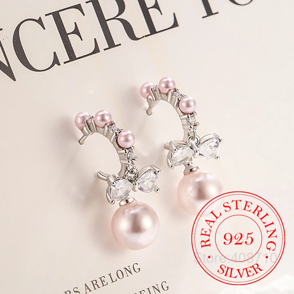 925 Sterling Silver Jewelry Crystal Bowknot Pink Pearl Stud Earrings for Women Wedding Party Jewelry for Girls Friend Gift
925 Sterling Silver Jewelry Crystal Bowknot Pink Pearl Stud Earrings for Women Wedding Party Jewelry for Girls Friend Gift
