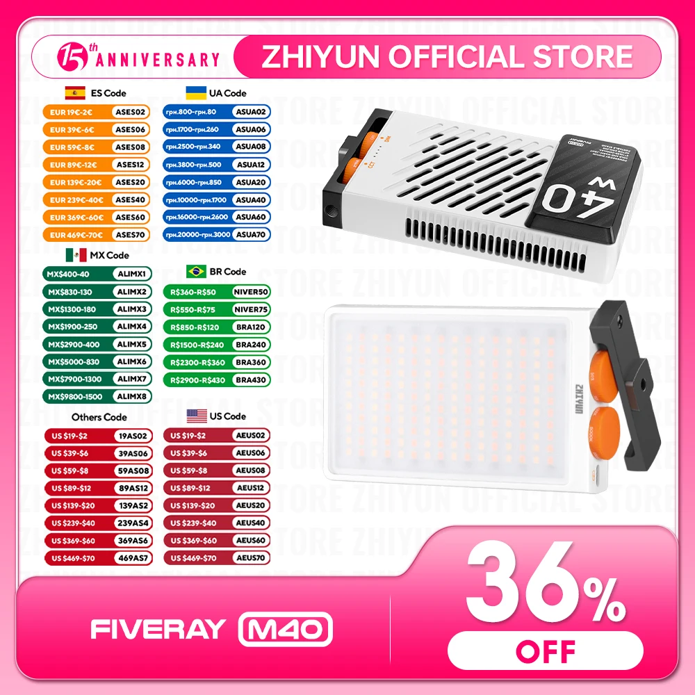 ZHIYUN Official FIVERAY M40 40W Led Lights Handheld Pocket Light Photo Video Lamp Fill Light Photography Lighting
ZHIYUN Official FIVERAY M40 40W Led Lights Handheld Pocket Light Photo Video Lamp Fill Light Photography Lighting