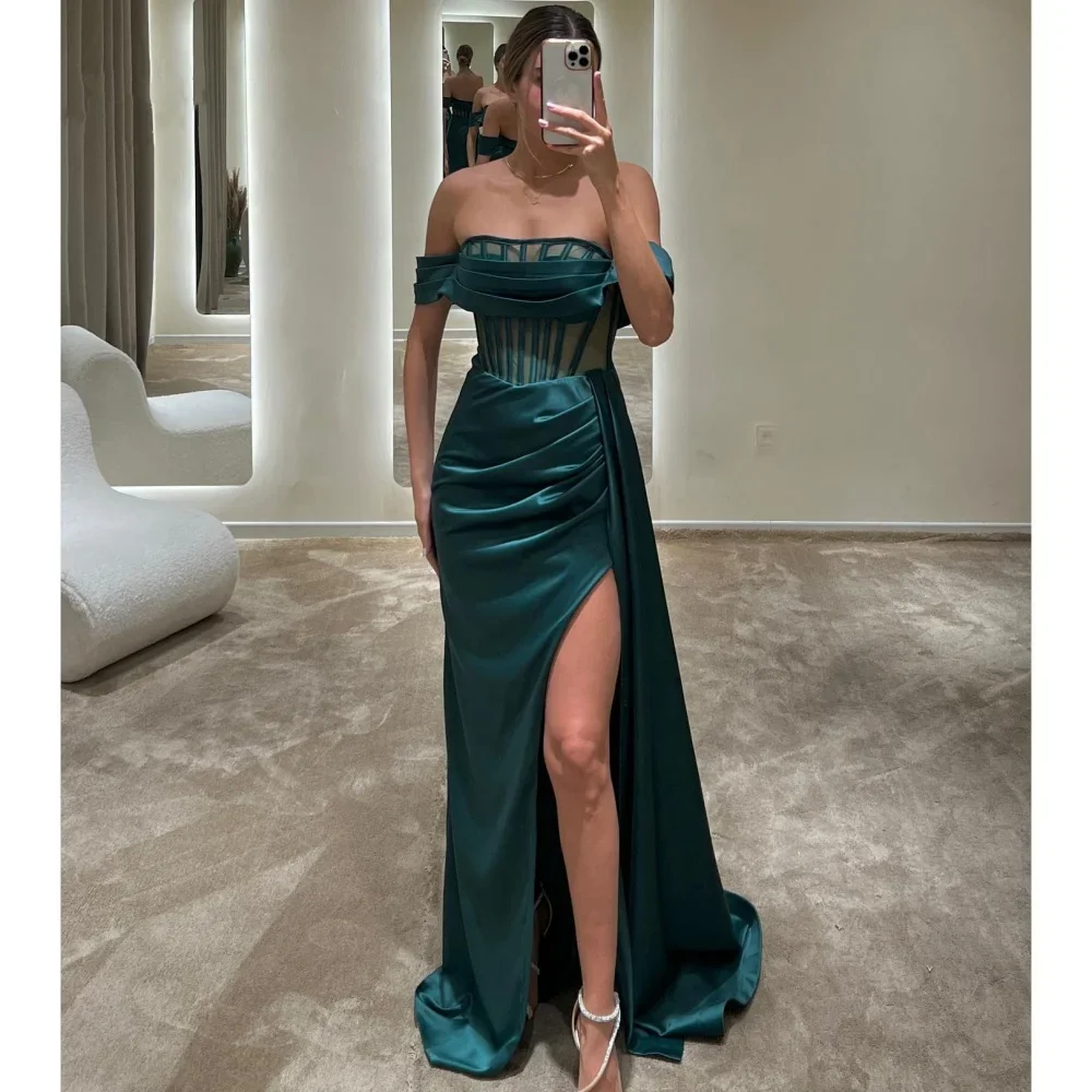 Sexy Off Shoulder Ball Dress Ladies Satin Elegant Evening Dress Side Opening High Waisted Long Dress Dress Customized
Sexy Off Shoulder Ball Dress Ladies Satin Elegant Evening Dress Side Opening High Waisted Long Dress Dress Customized