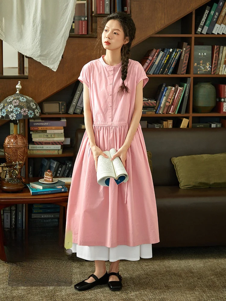 Original Pure Cotton Pink Japanese Style Lazy Fashion Dress Women's Summer Short Sleeve Midi Dress Loose Waist Design
Original Pure Cotton Pink Japanese Style Lazy Fashion Dress Women's Summer Short Sleeve Midi Dress Loose Waist Design