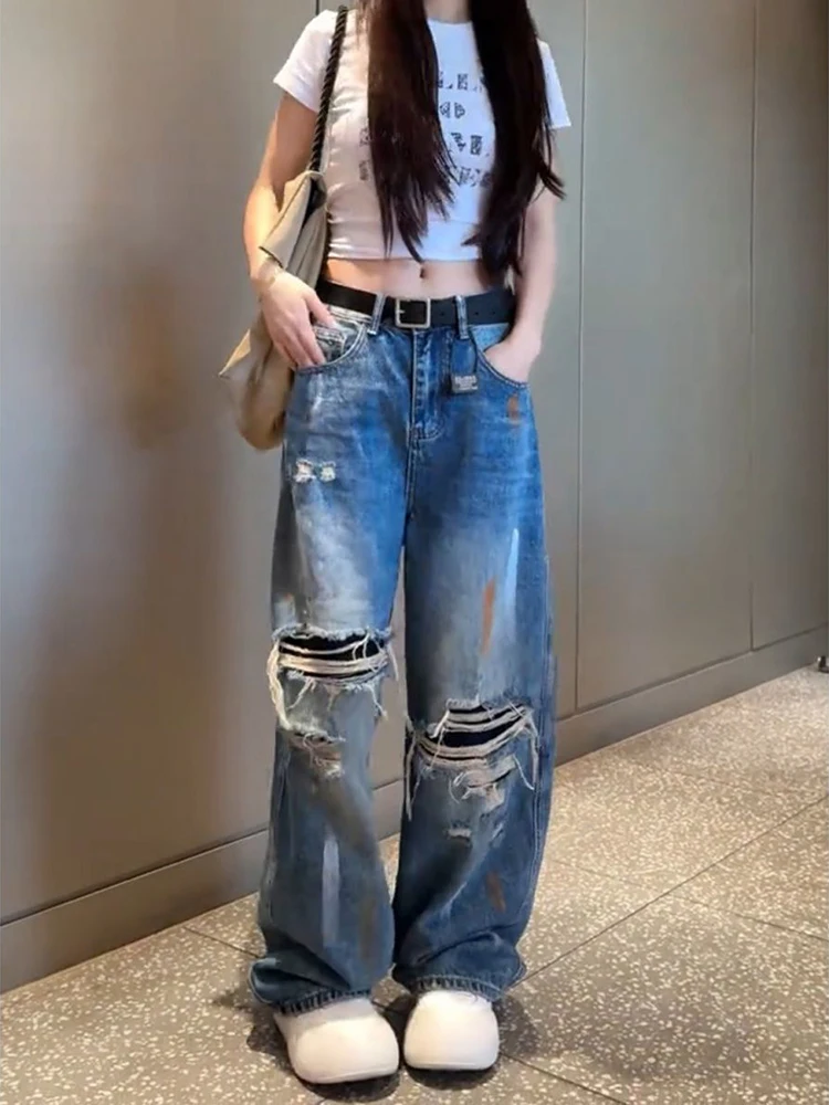 Broken hole curved knife jeans women 2026 spring summer American style high waisted loose wide leg floor legnth pants
Broken hole curved knife jeans women 2026 spring summer American style high waisted loose wide leg floor legnth pants