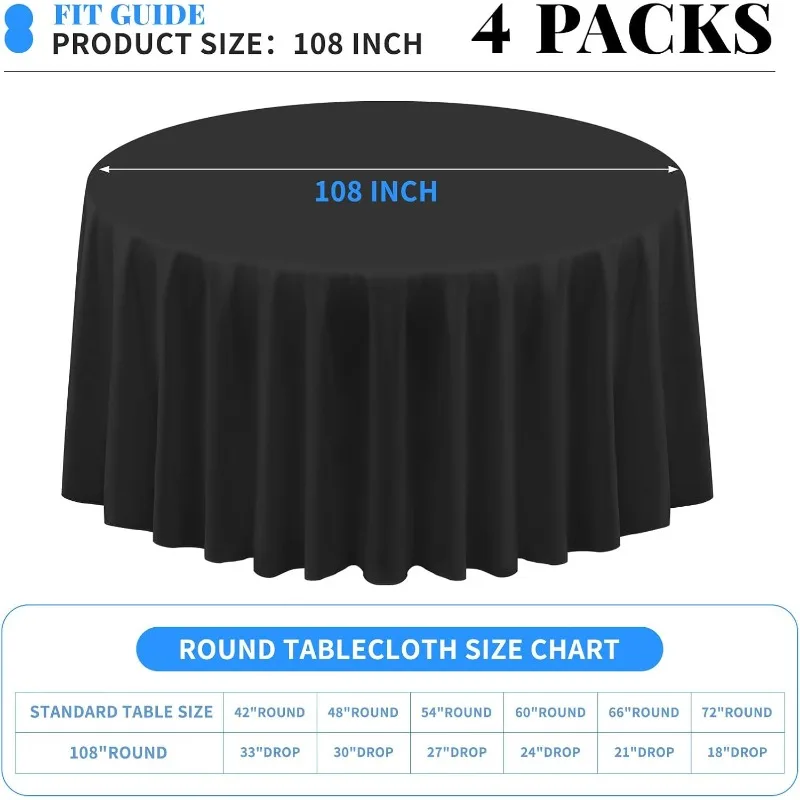 4 Packs Round Tablecloths 108 Inches Black Polyester Fabric Circular Table Cloth Stain and Resistant Wrinkle Washable Table
4 Packs Round Tablecloths 108 Inches Black Polyester Fabric Circular Table Cloth Stain and Resistant Wrinkle Washable Table
