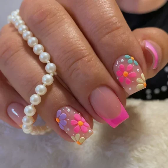 24Pcs Short Square Press On Nails, Bright Pink & Orange French Tips with Colorful 3D Flower Fake Nails for Spring
24Pcs Short Square Press On Nails, Bright Pink & Orange French Tips with Colorful 3D Flower Fake Nails for Spring