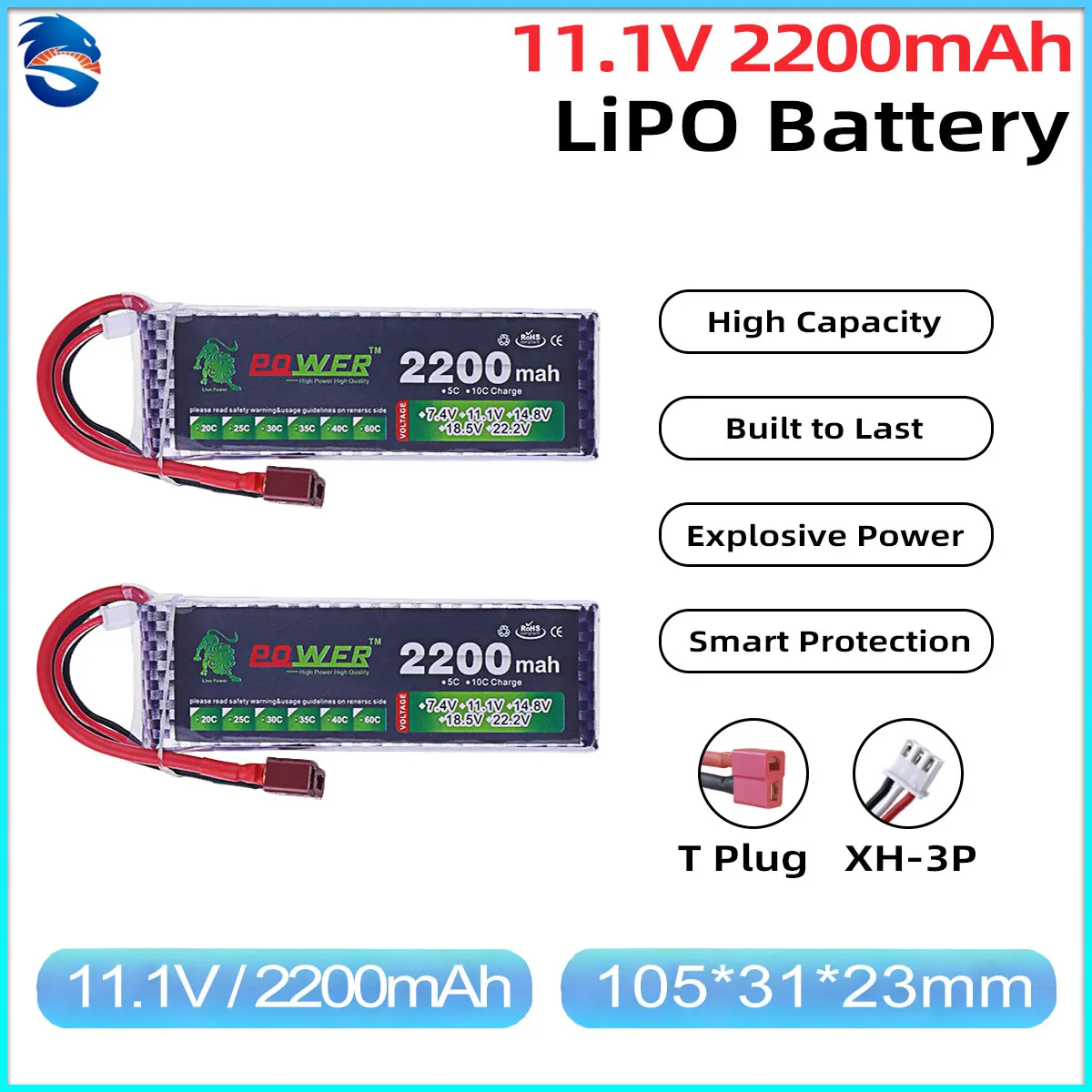 Skymaker 3S LiPo Battery 11.1V 2200mAh 35C XT60/T Plug for WLtoys 124008 RC Car Truck FPV Drone Airplane Boat Model Parts
Skymaker 3S LiPo Battery 11.1V 2200mAh 35C XT60/T Plug for WLtoys 124008 RC Car Truck FPV Drone Airplane Boat Model Parts