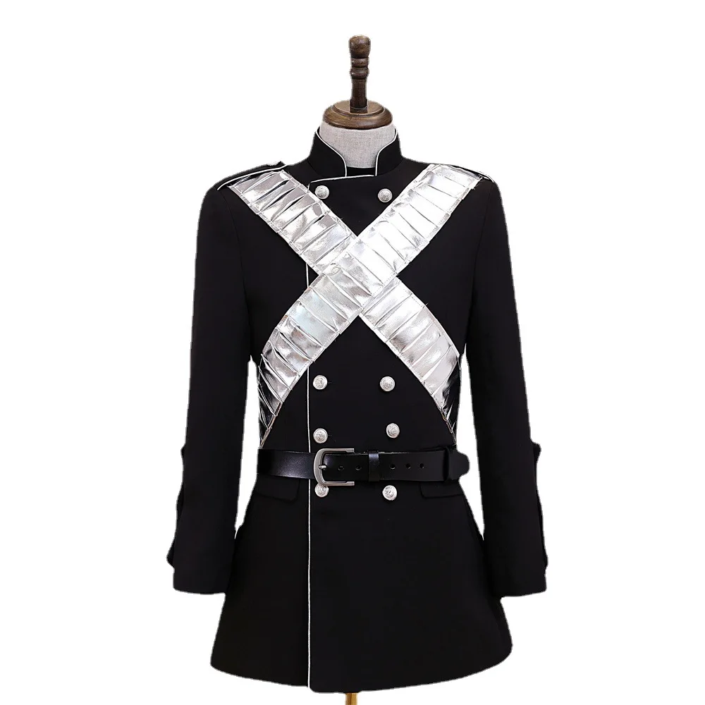 New Man Black Stand Collar Royal Jacket White Bandage Military Uniform Costumes Stage Show Singer Host Performance Wear Trench
New Man Black Stand Collar Royal Jacket White Bandage Military Uniform Costumes Stage Show Singer Host Performance Wear Trench
