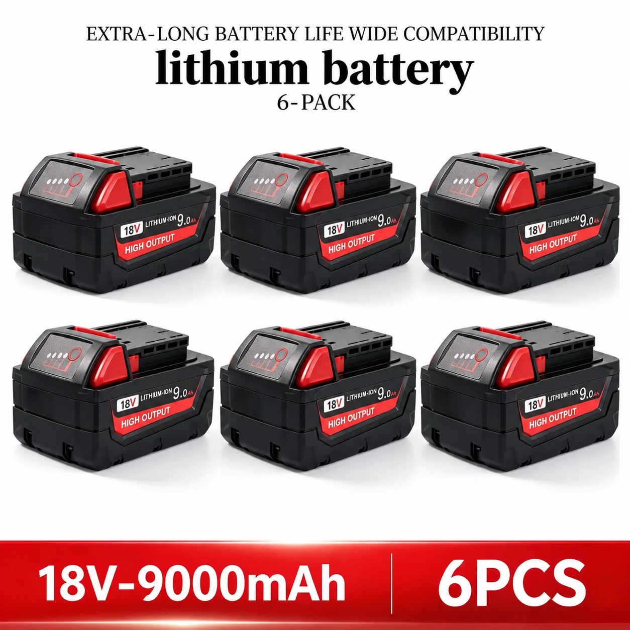 6Pack 18V 9.0AH Li-ion Replacement For Milwaukee 48-11-1850 48-11-1890 Lithium Battery Block For 18V M18 Cordless Tool Set(24-hour fast shipping)
6Pack 18V 9.0AH Li-ion Replacement For Milwaukee 48-11-1850 48-11-1890 Lithium Battery Block For 18V M18 Cordless Tool Set(24-hour fast shipping)