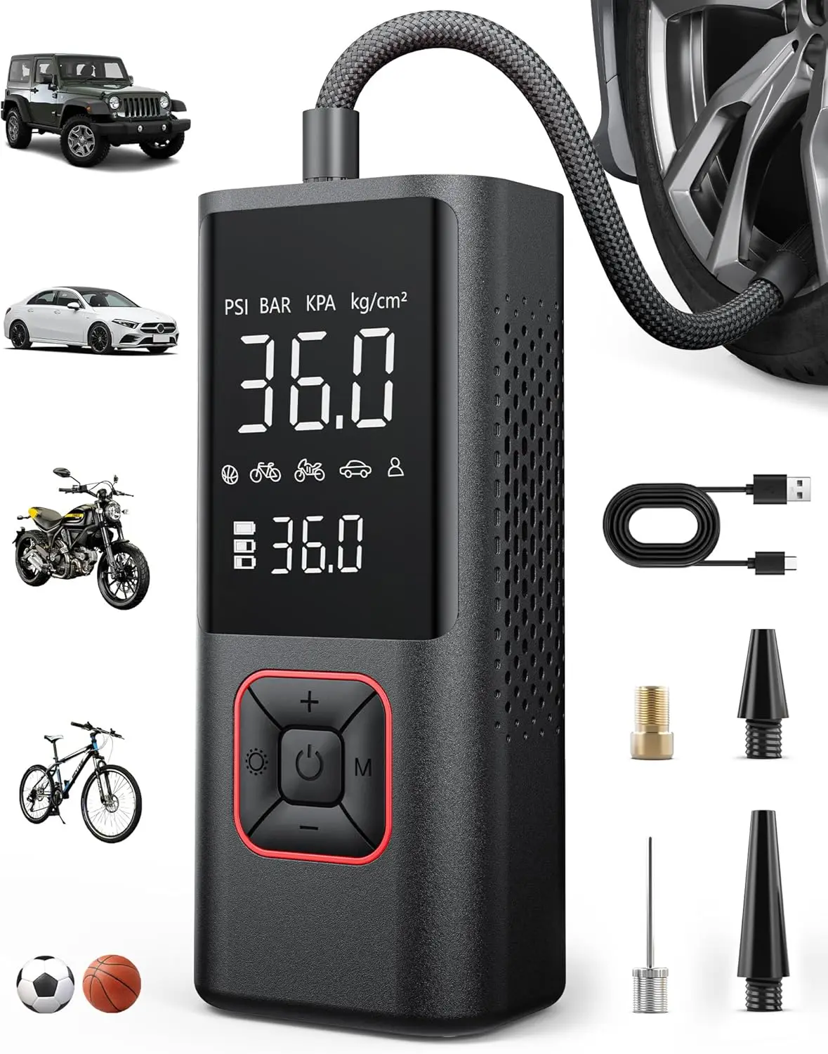 Cordless Tire Inflator Portable Air Compressor - 150PSI Air Pump with Auto Shutoff Function for Car Tires, Inflatables
Cordless Tire Inflator Portable Air Compressor - 150PSI Air Pump with Auto Shutoff Function for Car Tires, Inflatables