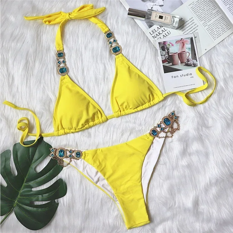 Yellow Bikinis Rhinestones Swimsuits Beach Women Swimwear Push Up Female Bikini Swim Wear Bathing Suits Beachwear Pool Bather
Yellow Bikinis Rhinestones Swimsuits Beach Women Swimwear Push Up Female Bikini Swim Wear Bathing Suits Beachwear Pool Bather