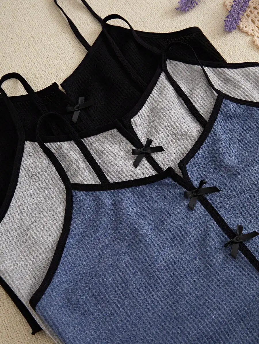 3pcs Women Bow Decor Camisole Set Waffle Knit Loungewear Casual Home Outfit
3pcs Women Bow Decor Camisole Set Waffle Knit Loungewear Casual Home Outfit