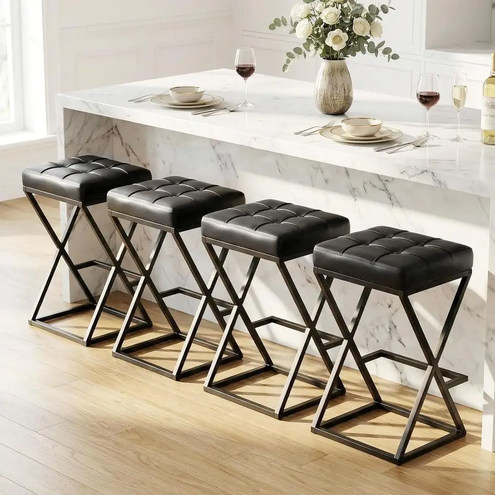 Set of 4 Leatherette Counter Height Bar Stools with X-Base Metal Legs and Footrest, Ideal for Kitchen Island
Set of 4 Leatherette Counter Height Bar Stools with X-Base Metal Legs and Footrest, Ideal for Kitchen Island
