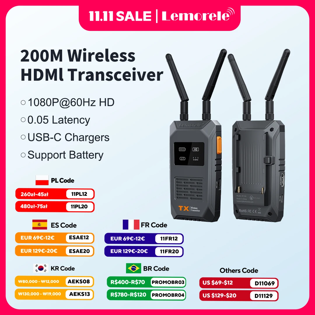 Lemorele Wireless Extender Kit 1080P Wireless HDMI Transmitter and Receiver 200M Video Transceiver For Camera Laptop PC TV
Lemorele Wireless Extender Kit 1080P Wireless HDMI Transmitter and Receiver 200M Video Transceiver For Camera Laptop PC TV