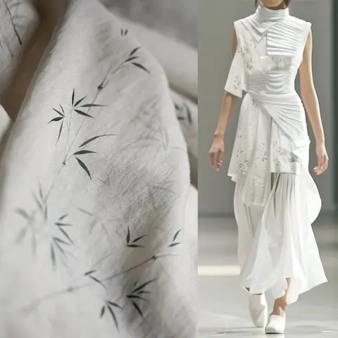 Beige Hidden Bamboo Leaf Hanging Fabric New Chinese Style High Quality Shirt Womens Dresses Qipao Clothing DIY Designer Fabrics
