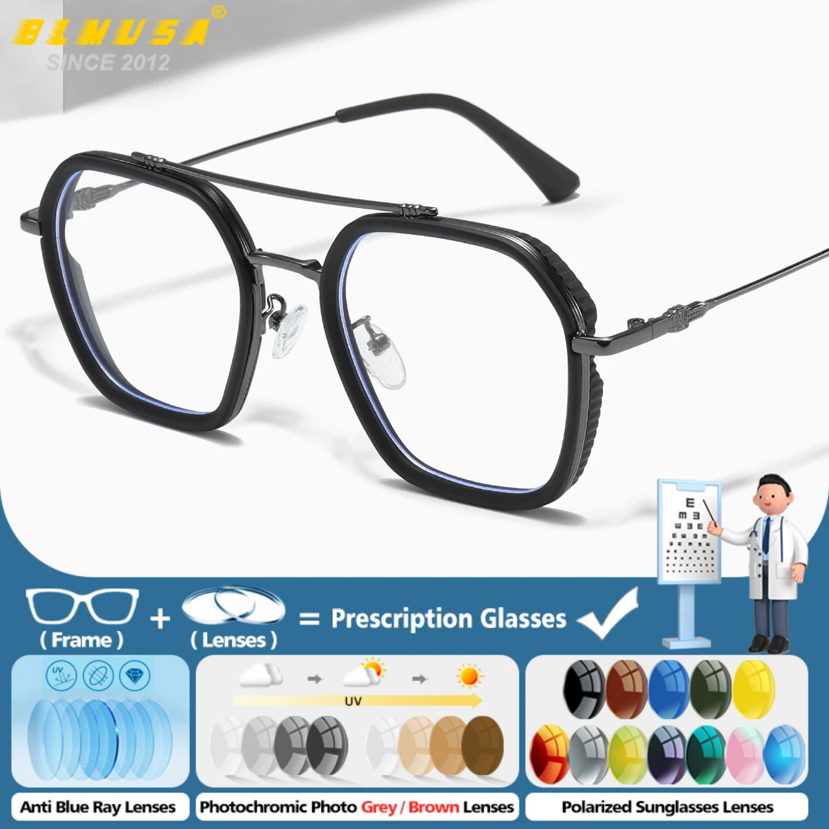 BLMUSA Fashion Men Photochromic Progressive Prescription Glasses Optical Lenses UV Protection Outdoor Durable Driving Sunglasses
BLMUSA Fashion Men Photochromic Progressive Prescription Glasses Optical Lenses UV Protection Outdoor Durable Driving Sunglasses