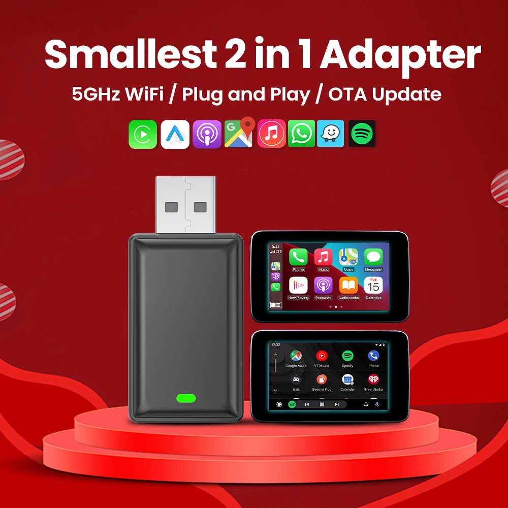 2in1 Wired to Wireless CarPlay Android Auto Adapter Bluetooth Plug and play For Cadillac Infiniti Haval Maxus Chevrolet Chery
2in1 Wired to Wireless CarPlay Android Auto Adapter Bluetooth Plug and play For Cadillac Infiniti Haval Maxus Chevrolet Chery