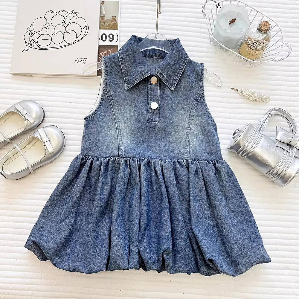 Toddler Girls Sleeveless Denim Dress Summer Korean Style Casual Lapel Bubble Hem Dresses for Kids 2026 New Children Sundress
Toddler Girls Sleeveless Denim Dress Summer Korean Style Casual Lapel Bubble Hem Dresses for Kids 2026 New Children Sundress