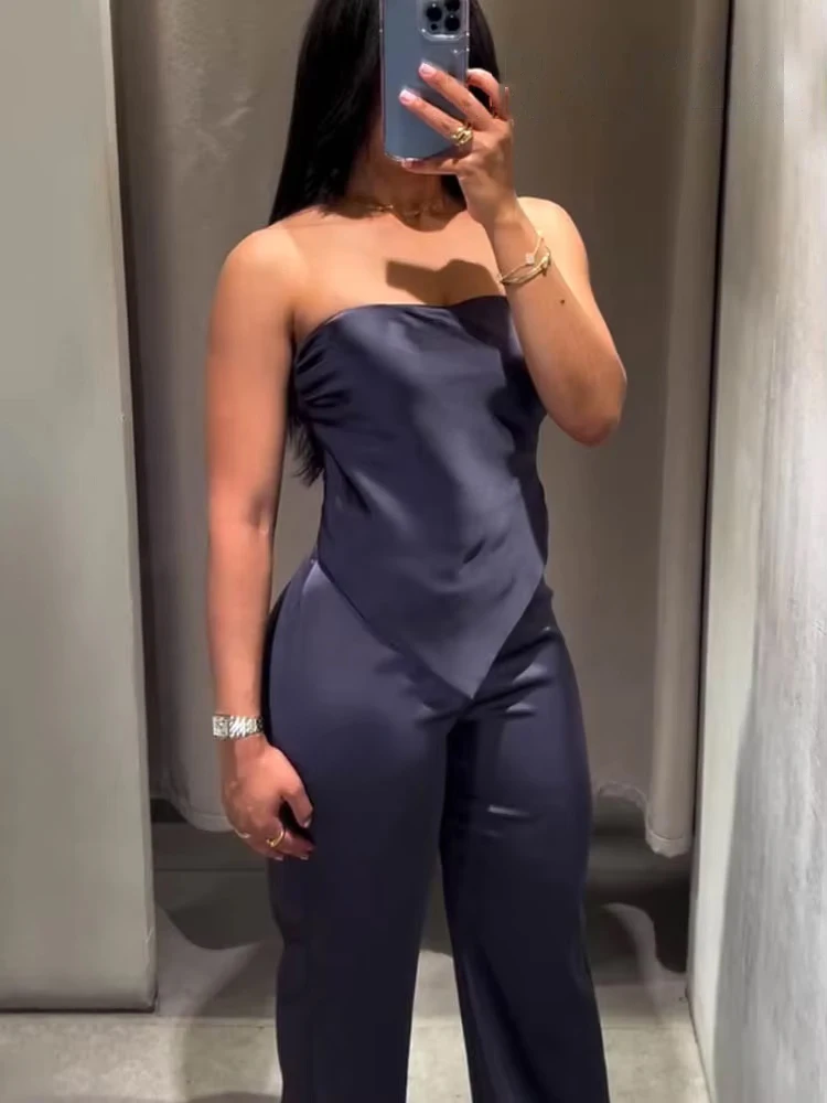 HH Women Summer Fashion Silk Texture Sexy Backless Sleeveless Short Top+High Waist Side Zipper Casual Long Pant Set Mujer
HH Women Summer Fashion Silk Texture Sexy Backless Sleeveless Short Top+High Waist Side Zipper Casual Long Pant Set Mujer