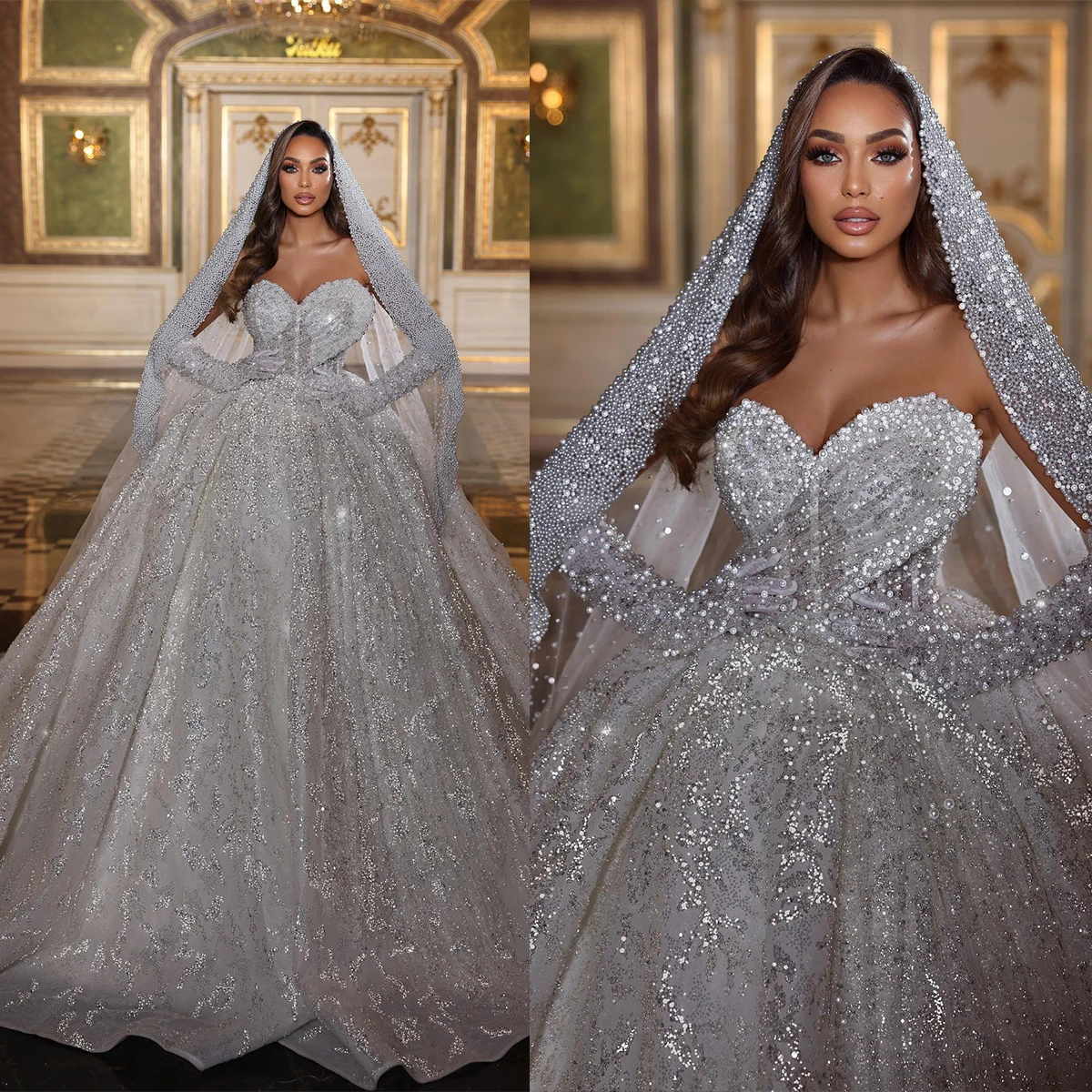 Luxury Wedding Dress Pearls Sweetheart Neck Bridal Party Gowns Lace Up Strapless Beading Sequins Custom Made Vestidos De Novia
Luxury Wedding Dress Pearls Sweetheart Neck Bridal Party Gowns Lace Up Strapless Beading Sequins Custom Made Vestidos De Novia