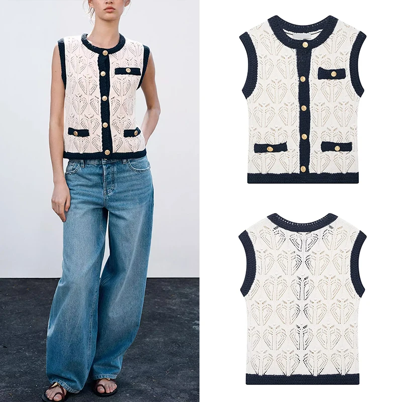 2025 Summer New Women's Knitted Vest round Neck Mesh Embroidered Top ZADATA Commute Style Polyester Fiber 100% Single Button
2025 Summer New Women's Knitted Vest round Neck Mesh Embroidered Top ZADATA Commute Style Polyester Fiber 100% Single Button