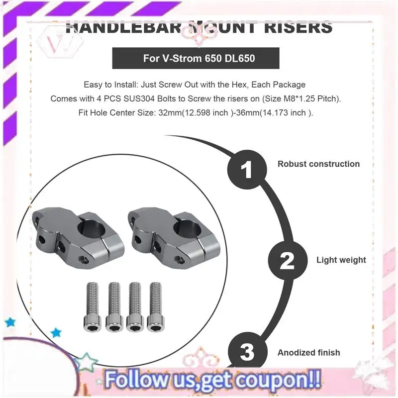Portable Handlebar Mount Risers For Suzuki V-Strom 250 650 DL650 V-Strom 1000 DL1000 2002-2019 22Mm 7/8 Inch
Portable Handlebar Mount Risers For Suzuki V-Strom 250 650 DL650 V-Strom 1000 DL1000 2002-2019 22Mm 7/8 Inch