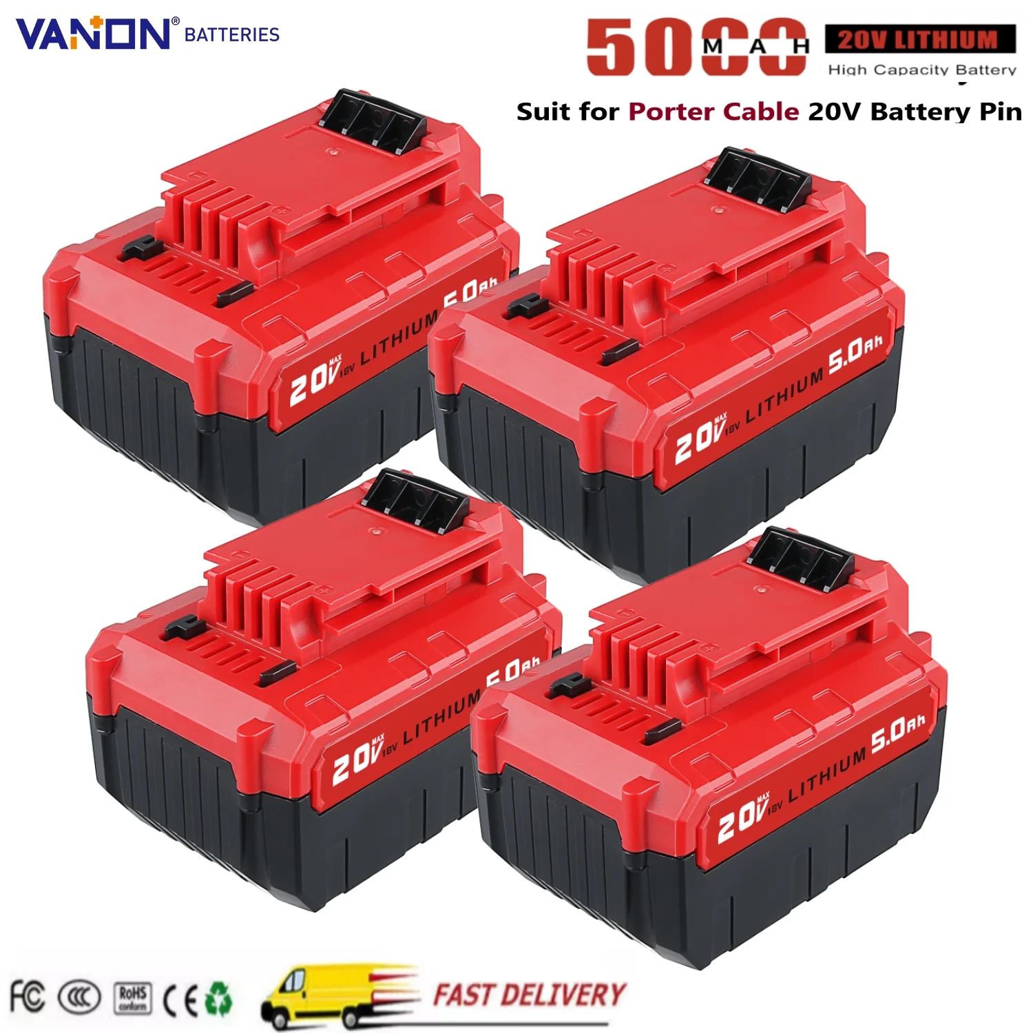 VANON 1/2/4Pack 5.0Ah PCC685L Replace for Porter Cable 20V MAX PCC682L PCC680L Battery Pin with PCC692l Charger
VANON 1/2/4Pack 5.0Ah PCC685L Replace for Porter Cable 20V MAX PCC682L PCC680L Battery Pin with PCC692l Charger