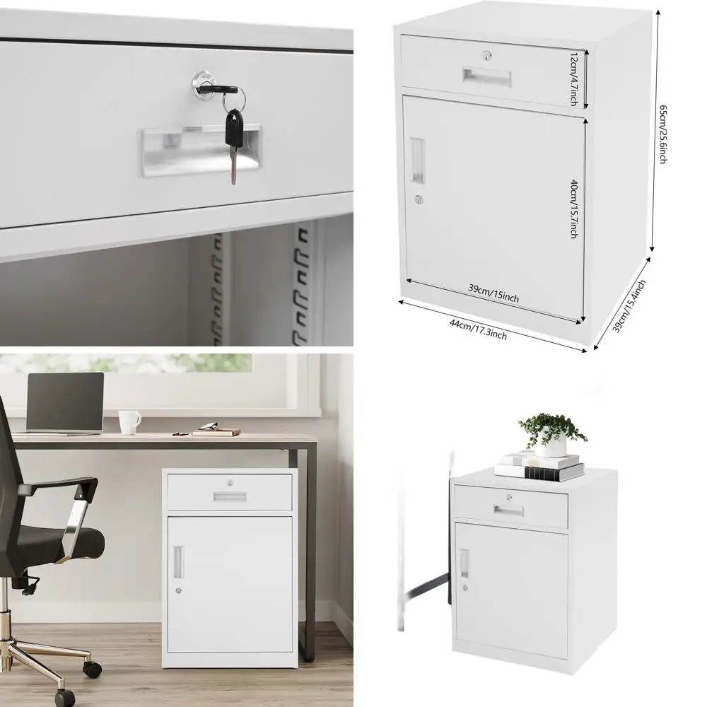 White Lockable Metal File Cabinet, Desk-Under Storage with Printer Stand for Home Office
White Lockable Metal File Cabinet, Desk-Under Storage with Printer Stand for Home Office