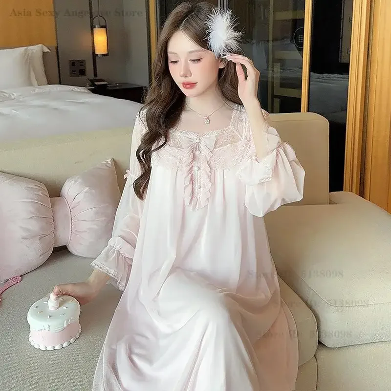 Сексуальная кружевная ночная сорочка в стиле принцессы для женщин, весна-лето, милая ночнушка, интимное белье, элегантная домашняя одежда для сна
Сексуальная кружевная ночная сорочка в стиле принцессы для женщин, весна-лето, милая ночнушка, интимное белье, элегантная домашняя одежда для сна