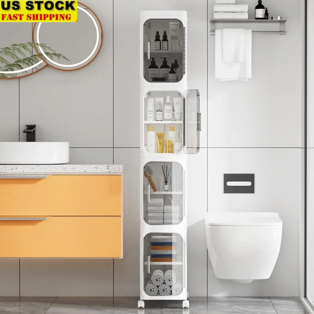 4-Tier Narrow Bathroom Storage Cabinet with Adjustable Shelves Movable Locking Wheels Slim Organizer Waterproof Dustproof Easy
4-Tier Narrow Bathroom Storage Cabinet with Adjustable Shelves Movable Locking Wheels Slim Organizer Waterproof Dustproof Easy