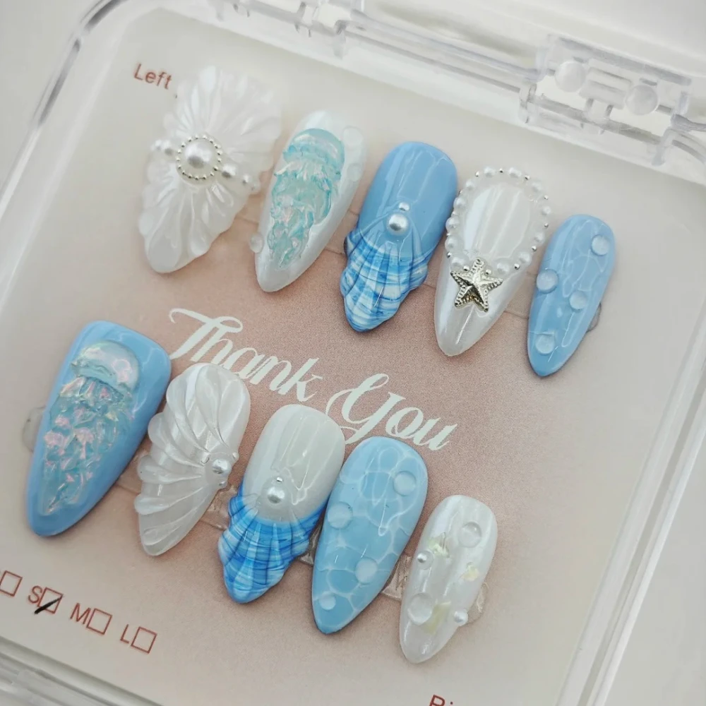 10 Pcs Shell Medium Almond Press On Nails Handmade 3D Art Reusable Gel Tips Summer Fake Nails for 2025 Trendy Manicure
10 Pcs Shell Medium Almond Press On Nails Handmade 3D Art Reusable Gel Tips Summer Fake Nails for 2025 Trendy Manicure