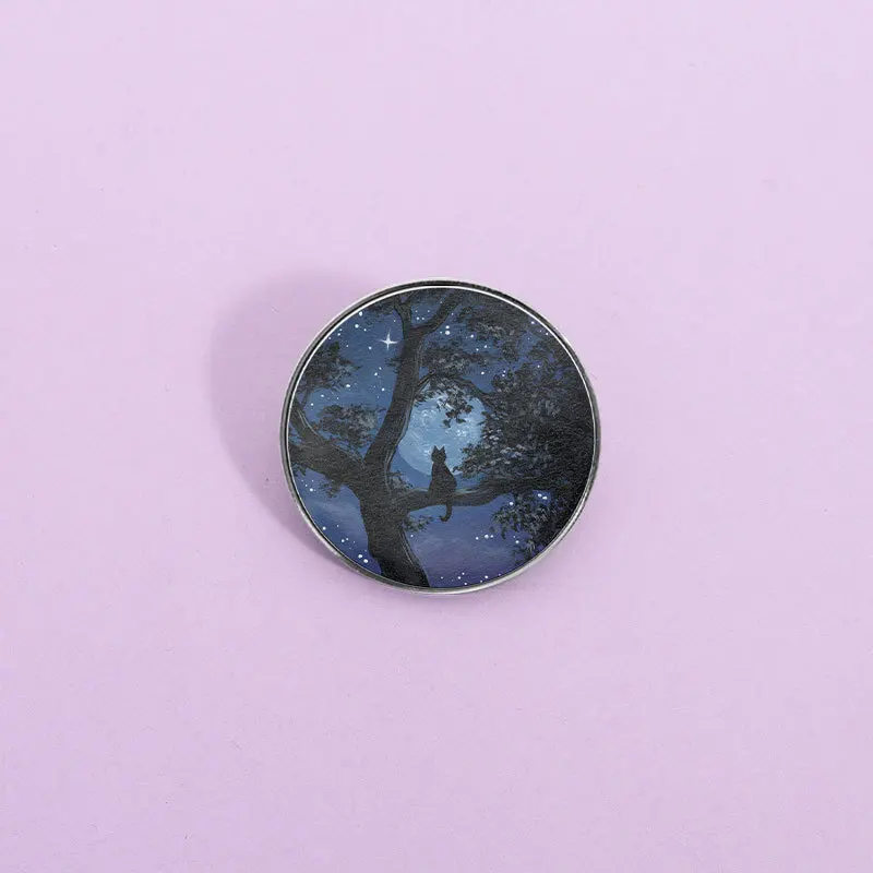 Round Night‑View Black Cat Brooch Enamel Pin Lapel Badge Mystical Forest‑Style Jewelry Accessory Gift
Round Night‑View Black Cat Brooch Enamel Pin Lapel Badge Mystical Forest‑Style Jewelry Accessory Gift