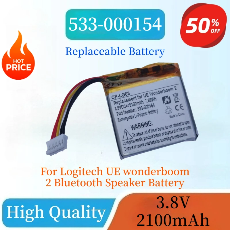 High Quality New 533-000154 3.8V 2100mAh Battery For Logitech UE wonderboom 2 Bluetooth Speaker Battery
High Quality New 533-000154 3.8V 2100mAh Battery For Logitech UE wonderboom 2 Bluetooth Speaker Battery
