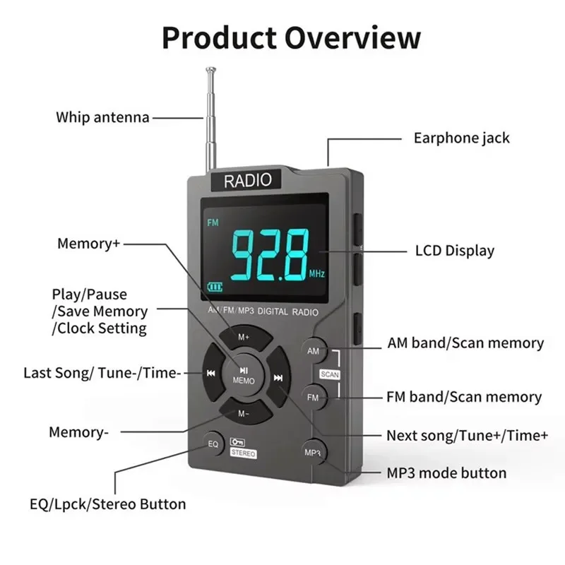 Стерео цифровой радиодинамик высокого разрешения, персональный Walkman, MP3, FM-радиоприемник, зарядка, портативные AM/FM-радиоприемники для пожилых людей
Стерео цифровой радиодинамик высокого разрешения, персональный Walkman, MP3, FM-радиоприемник, зарядка, портативные AM/FM-радиоприемники для пожилых людей