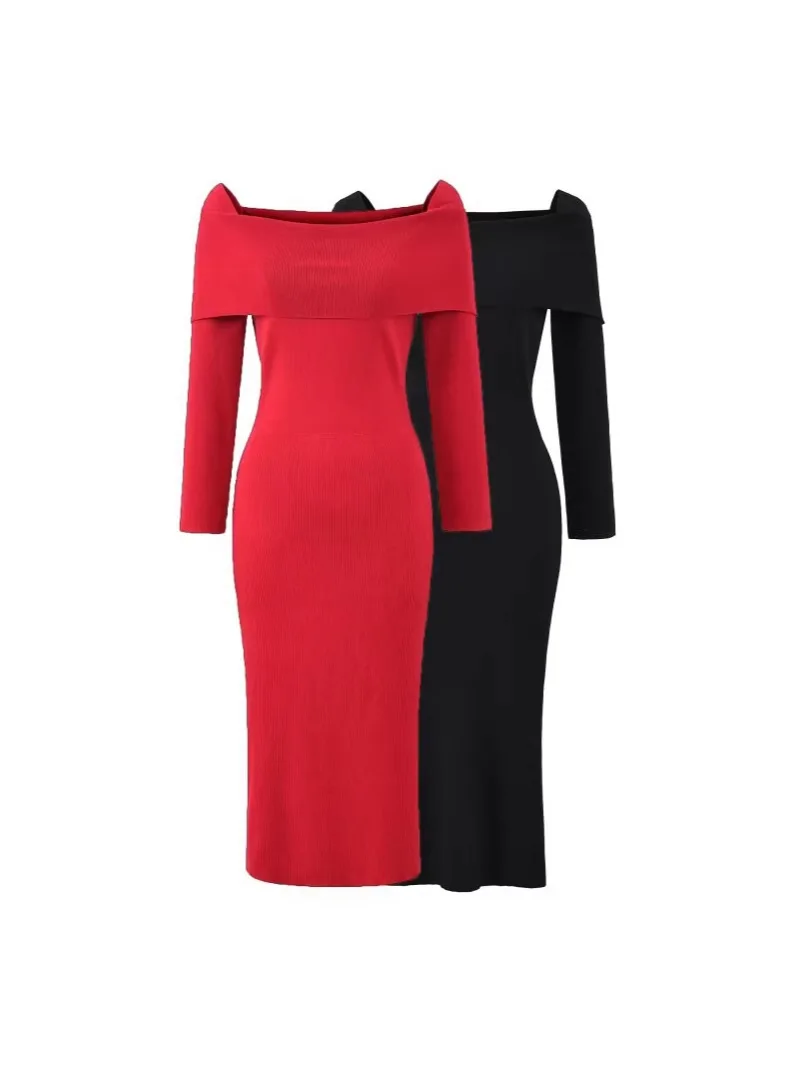 Withered New Women's One Shoulder Mid Sleeve Knitted Dress With A Slim Fit And Waist Cinching Design Featuring An Open Shoulder
Withered New Women's One Shoulder Mid Sleeve Knitted Dress With A Slim Fit And Waist Cinching Design Featuring An Open Shoulder
