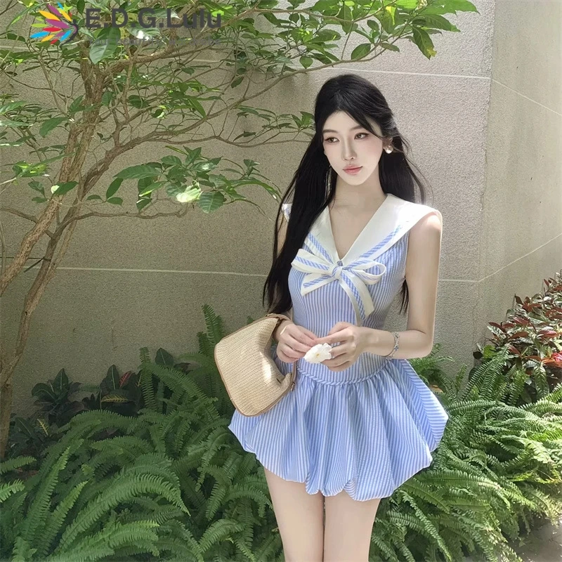 EDGLuLu Leisure Navy Leader Sleeveless Mini Dresses Summer 2025 Sweet Bow Patchwork Pink Blue Stripes Flower Bud Dresses 0609
EDGLuLu Leisure Navy Leader Sleeveless Mini Dresses Summer 2025 Sweet Bow Patchwork Pink Blue Stripes Flower Bud Dresses 0609