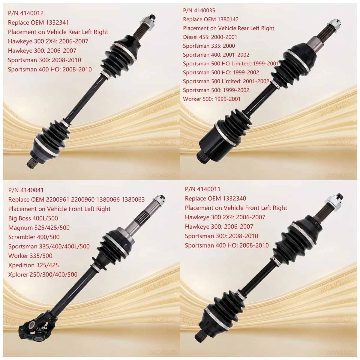 Sportsman 300 & Sportsman 335 Drive Shaft CV Axle For 1332340 1332341 1380142 2200961 2200960 1380086 1380085 1380066 1380063
Sportsman 300 & Sportsman 335 Drive Shaft CV Axle For 1332340 1332341 1380142 2200961 2200960 1380086 1380085 1380066 1380063