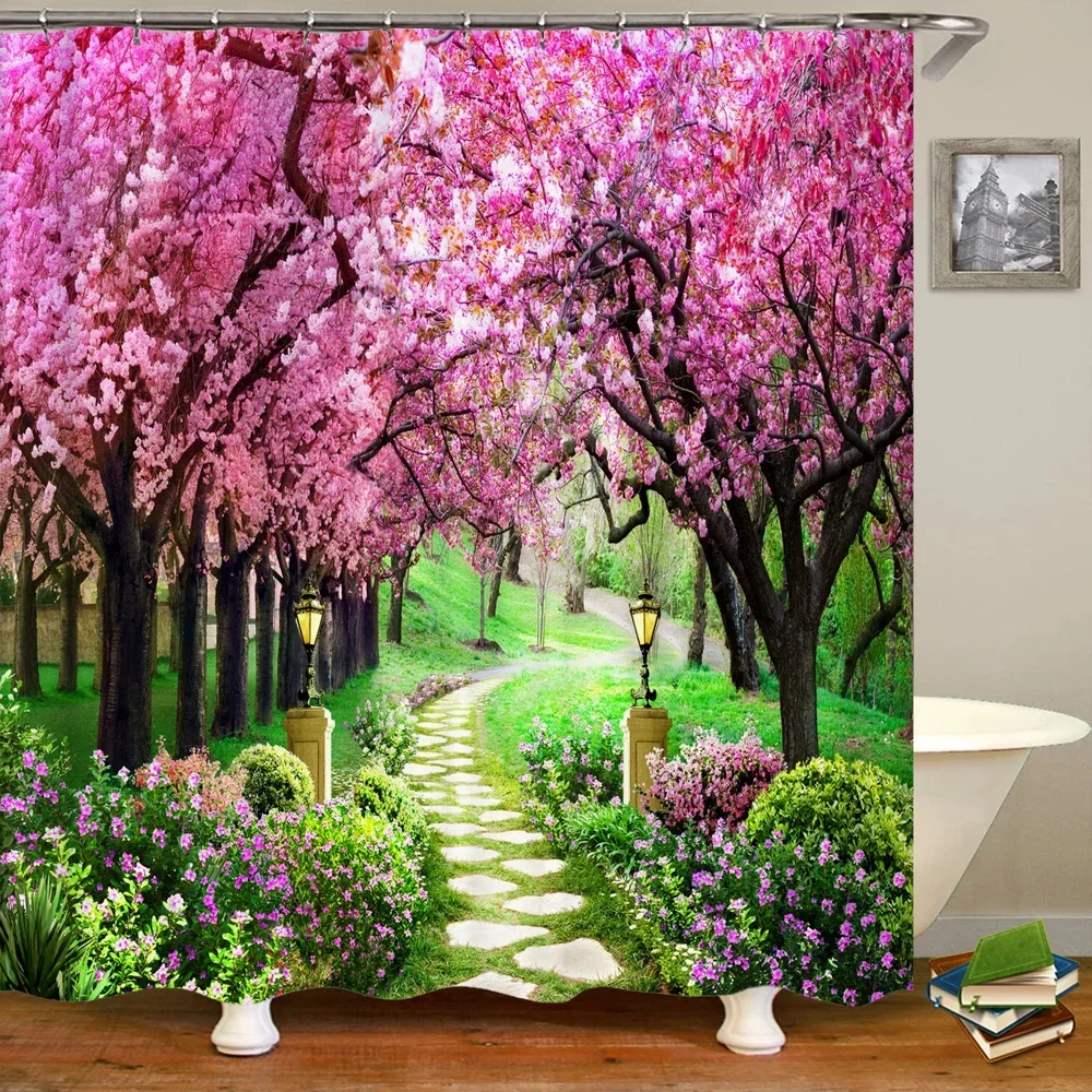 Waterproof Fabric 3D Shower Curtain Bathroom Curtain Pink Tree Landscape Polyester Bath Curtain Decorate With Hooks cortina
Waterproof Fabric 3D Shower Curtain Bathroom Curtain Pink Tree Landscape Polyester Bath Curtain Decorate With Hooks cortina