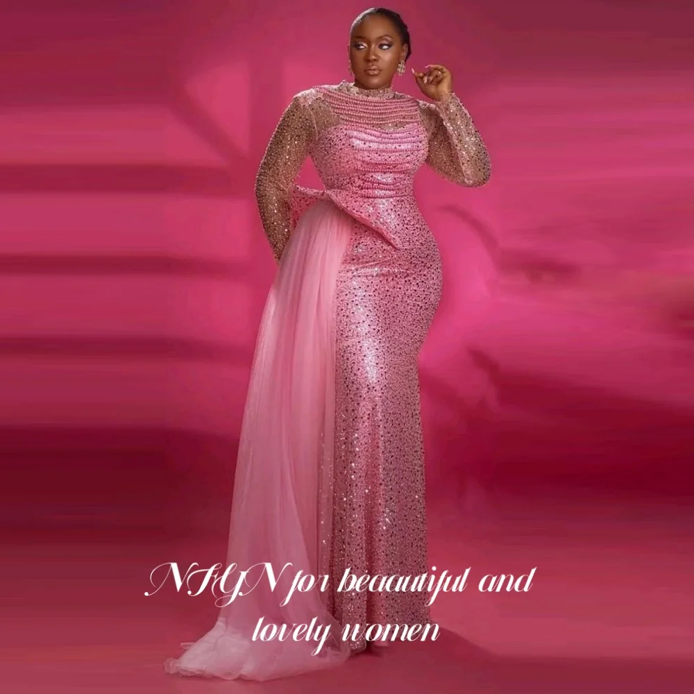 NFYN Pink Elegant Formal Gown Shiny Sequins Prom Dresses with Pearls Mermaid Evening Dresses for Woman robe de bal Customized
NFYN Pink Elegant Formal Gown Shiny Sequins Prom Dresses with Pearls Mermaid Evening Dresses for Woman robe de bal Customized
