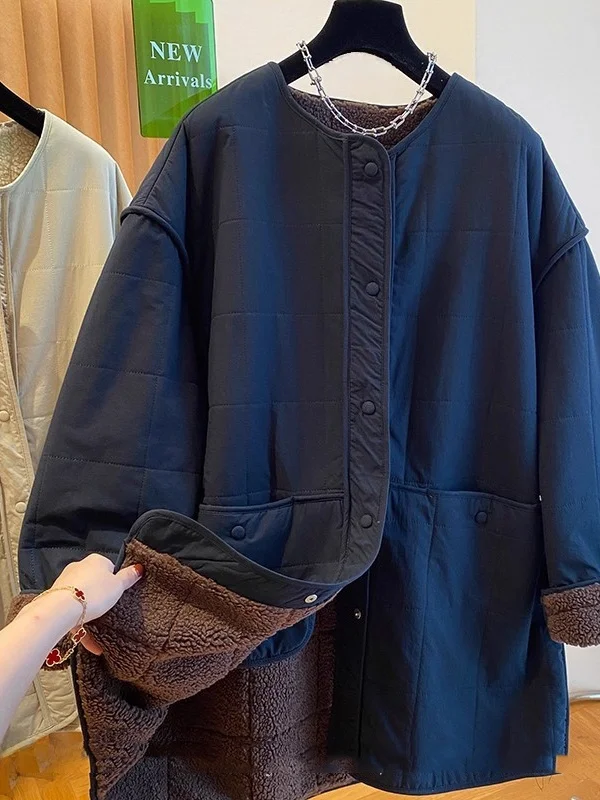 Хлопковая куртка на подкладке из овечьего меха, женское зимнее свободное пальто средней длины, внутреннее пальто Fce, корейское длинное пальто в стиле ретро 
Хлопковая куртка на подкладке из овечьего меха, женское зимнее свободное пальто средней длины, внутреннее пальто Fce, корейское длинное пальто в стиле ретро