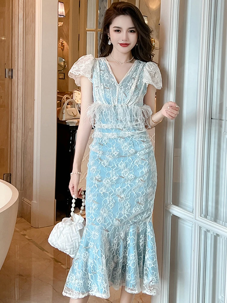 Summer Chic Lace Pearl Evening Long One Piece Dress Women Ladies Clothes Elegant Pretty V-Neck Slim Midi Prom Robe Mujer Vestido
Summer Chic Lace Pearl Evening Long One Piece Dress Women Ladies Clothes Elegant Pretty V-Neck Slim Midi Prom Robe Mujer Vestido