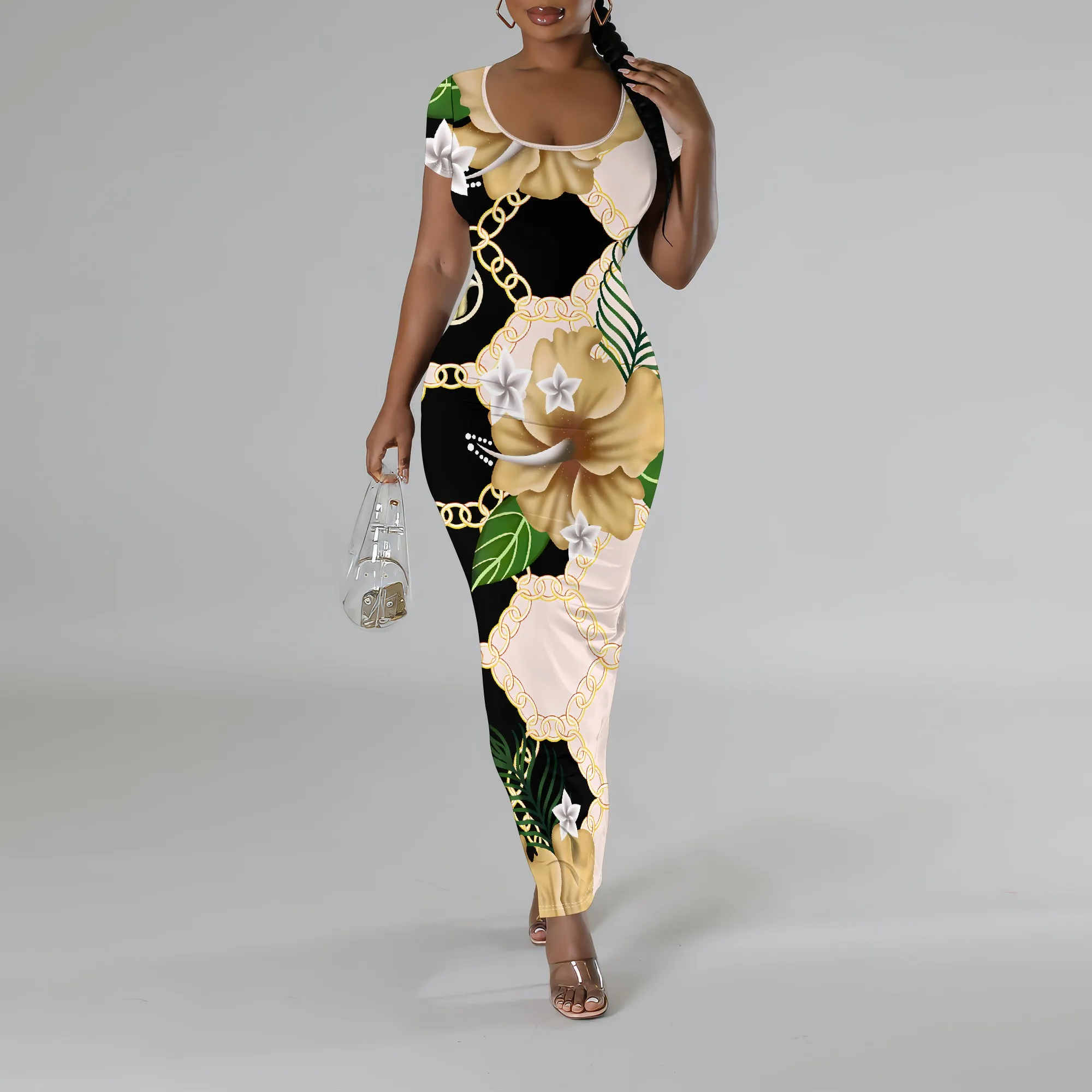 Floral Chain Print Slim Fit Maxi Dress Elegant Short Sleeve Party Casual Summer Outfits
Floral Chain Print Slim Fit Maxi Dress Elegant Short Sleeve Party Casual Summer Outfits