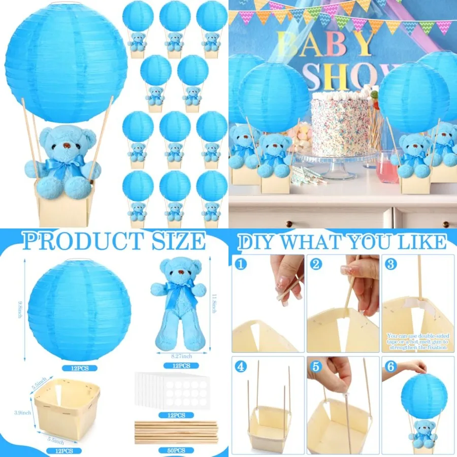 12 Sets Baby Shower Hot Air Balloon Table Centerpieces DIY Paper Lanterns Stuffed Plush Bear Wooden Baskets for Wedding Birthda
12 Sets Baby Shower Hot Air Balloon Table Centerpieces DIY Paper Lanterns Stuffed Plush Bear Wooden Baskets for Wedding Birthda