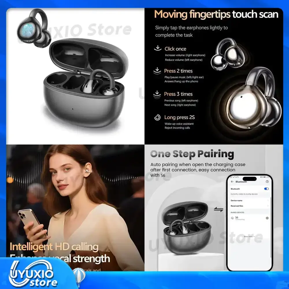 UYUXIO BT 5.4 Clip on Earbuds Wireless Open Ear Headphone with 72H Play Time Long-Battery Life Over Ear Buds for Sport
UYUXIO BT 5.4 Clip on Earbuds Wireless Open Ear Headphone with 72H Play Time Long-Battery Life Over Ear Buds for Sport