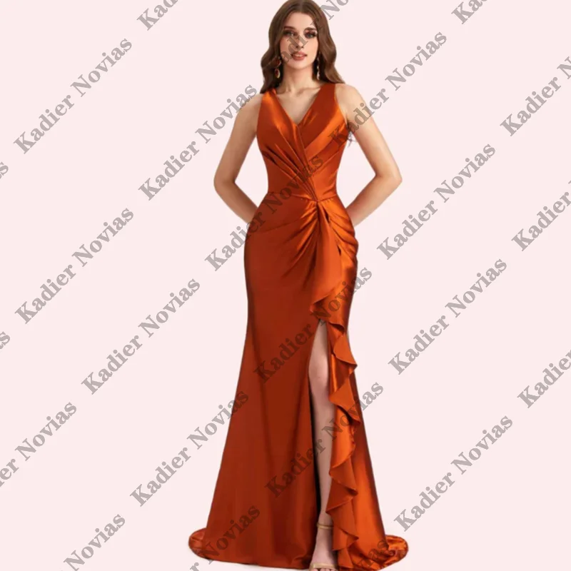 V Neckline Customized Burnt Orange Long Mermaid Bridesmaid Dresses 2026 Lace Up Wedding Party Dress robes invitee mariage
V Neckline Customized Burnt Orange Long Mermaid Bridesmaid Dresses 2026 Lace Up Wedding Party Dress robes invitee mariage