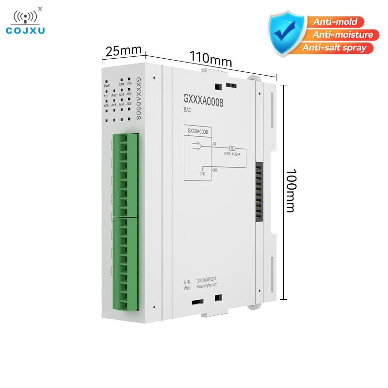 8AO RJ45 RS485 Analog Switch Acquisition Distributed Remote IO Expansion Module COJXU GXXXA0008 Modbus DC9-36V Fast Expansion
8AO RJ45 RS485 Analog Switch Acquisition Distributed Remote IO Expansion Module COJXU GXXXA0008 Modbus DC9-36V Fast Expansion