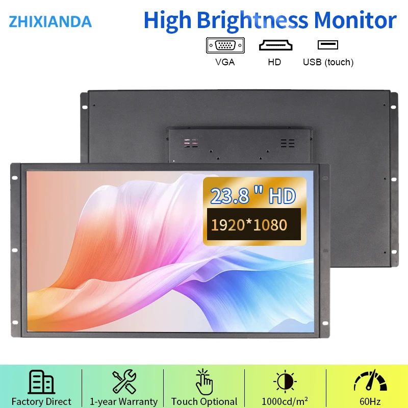 24 Inch High Brightness 1000 Nits Industrial Open Frame Capacitive Touch Monitor 1920x1080 IPS Screen Wall Mount LCD Display
24 Inch High Brightness 1000 Nits Industrial Open Frame Capacitive Touch Monitor 1920x1080 IPS Screen Wall Mount LCD Display