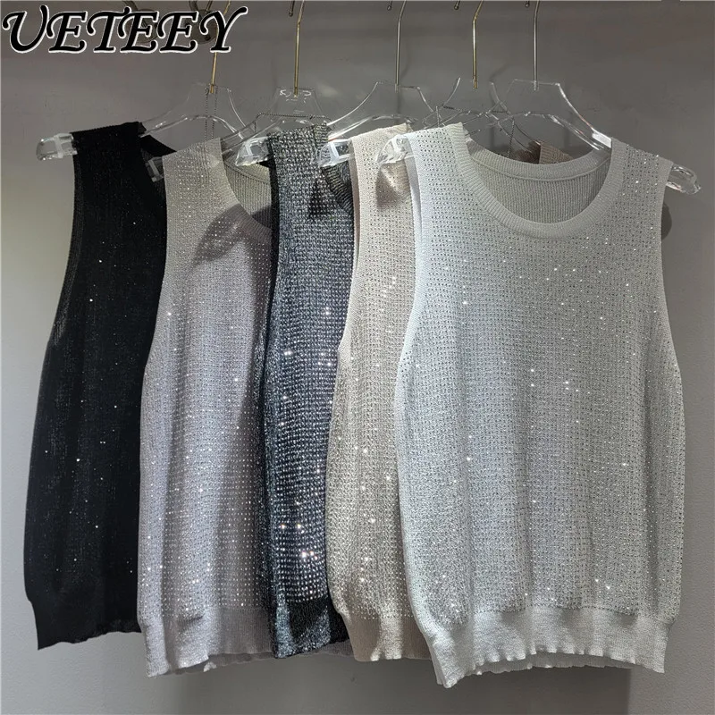 European Heavy-Duty Rhinestone Vest for Women Cool and Breathable Sleeveless Tank Top Summer Versatile Outerwear Shiny Camisole
European Heavy-Duty Rhinestone Vest for Women Cool and Breathable Sleeveless Tank Top Summer Versatile Outerwear Shiny Camisole