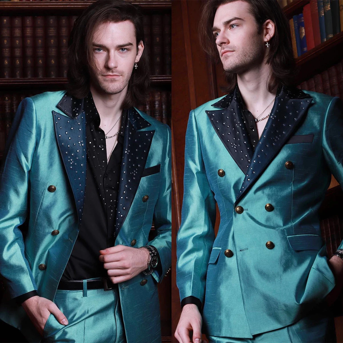 Satin Tuxedo Suits Men's 2 Pcs Double Breasted Crystal Blazer Customized Groom Suits Formal Wear For Prom Party Show Slim Fit
Satin Tuxedo Suits Men's 2 Pcs Double Breasted Crystal Blazer Customized Groom Suits Formal Wear For Prom Party Show Slim Fit