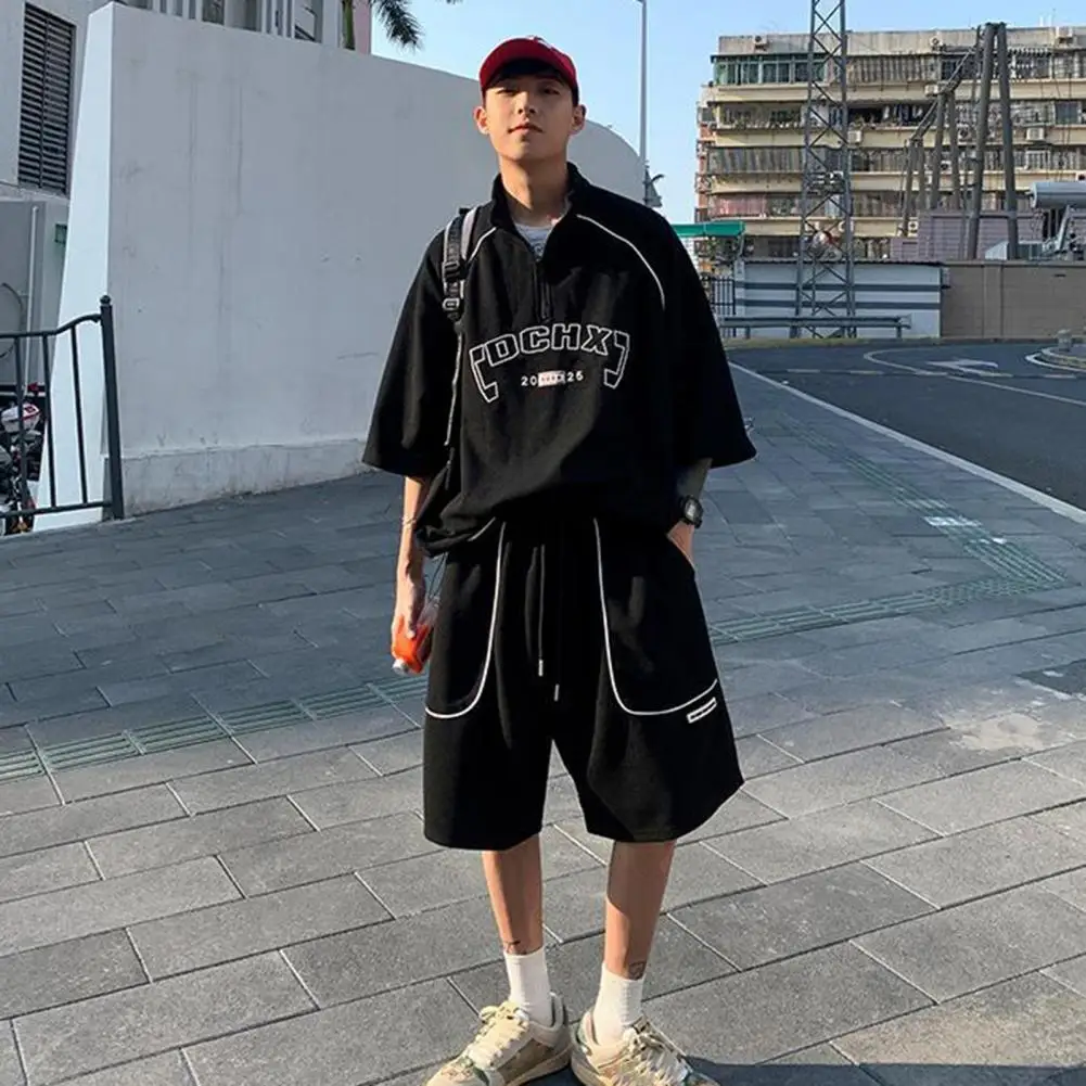 Men Elastic Waist Shorts Top Set Men's Summer Tracksuit Set with Half Zipper T-shirt Loose Pants Streetwear Hip Hop for Youthful
Men Elastic Waist Shorts Top Set Men's Summer Tracksuit Set with Half Zipper T-shirt Loose Pants Streetwear Hip Hop for Youthful