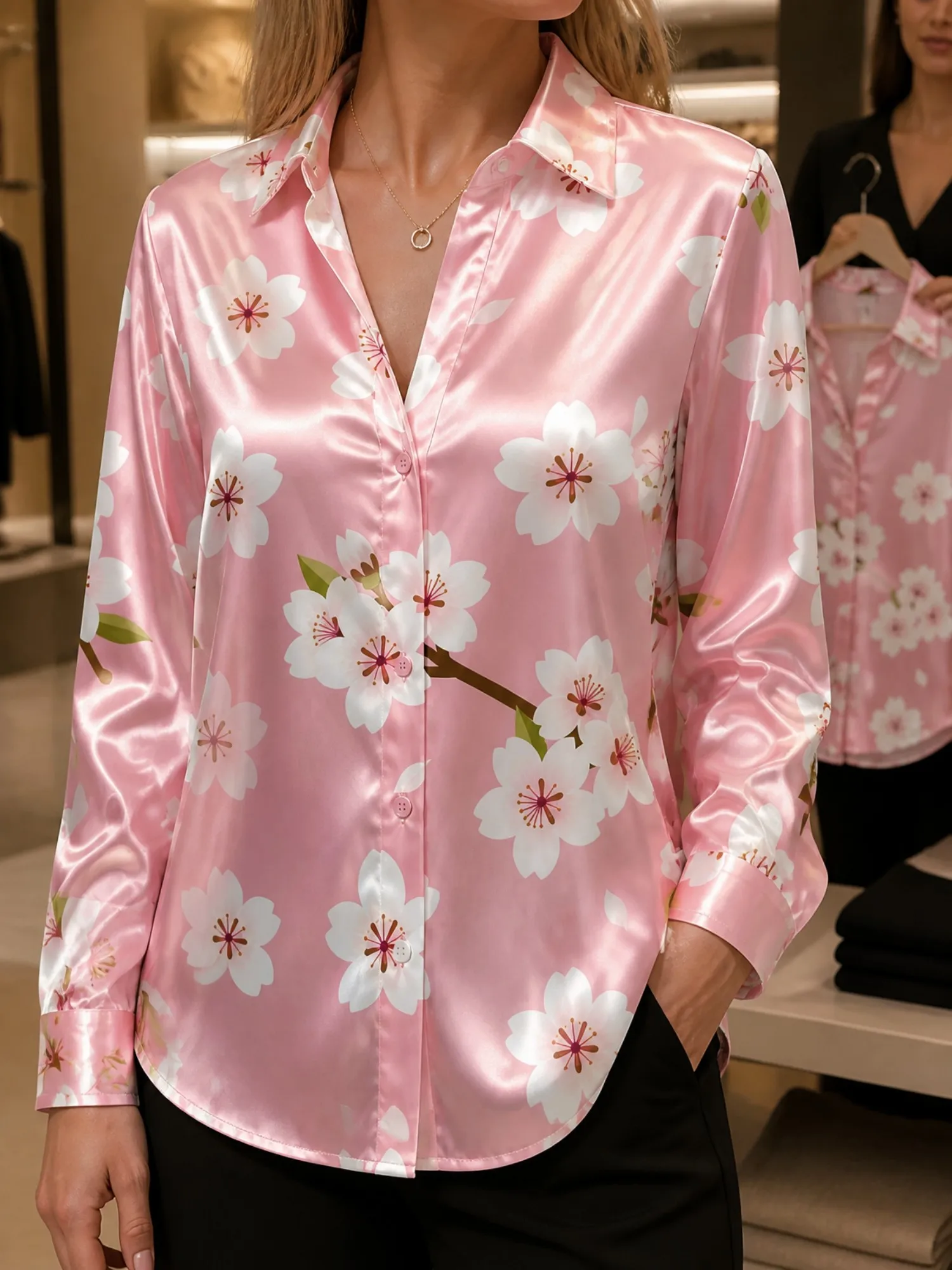 Pink Cherry Blossom Satin Blouse for Women Long Sleeve Button Down Shirt Boutique Shopping Cafe Date Elegant Silky Spring Top St
Pink Cherry Blossom Satin Blouse for Women Long Sleeve Button Down Shirt Boutique Shopping Cafe Date Elegant Silky Spring Top St