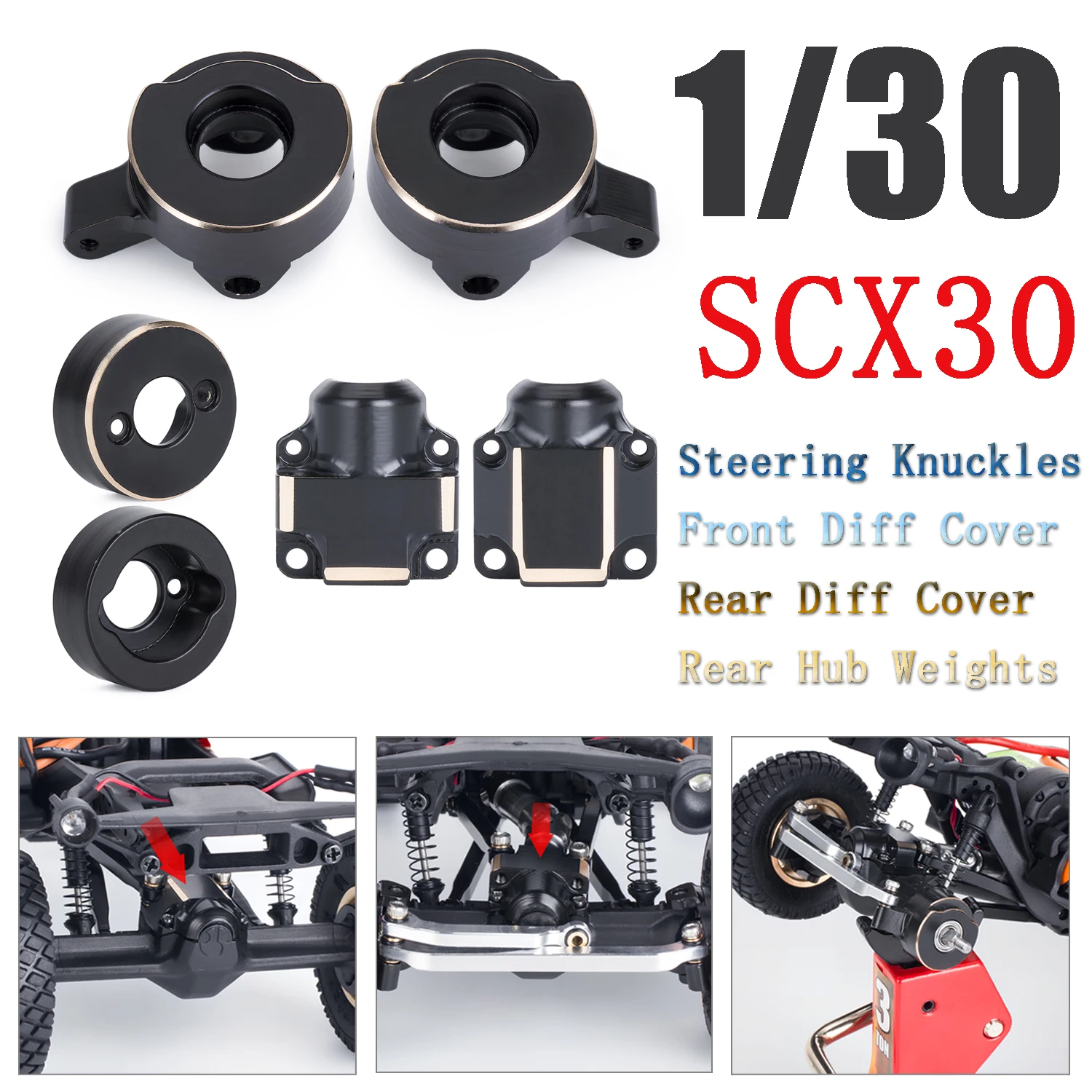 1/30 SCX30 RC Car Upgrade Kit Brass Electrophoresis Steering Knuckles Diff Cover Rear Axle Counterweight for RC Crawler Car Part
1/30 SCX30 RC Car Upgrade Kit Brass Electrophoresis Steering Knuckles Diff Cover Rear Axle Counterweight for RC Crawler Car Part